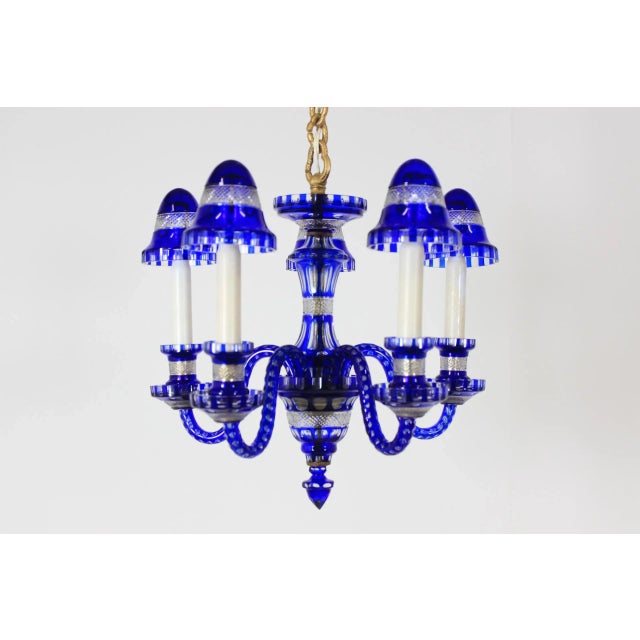 Czechoslovakian Blue Glass Chandelier, 1940s For Sale - Image 12 of 12