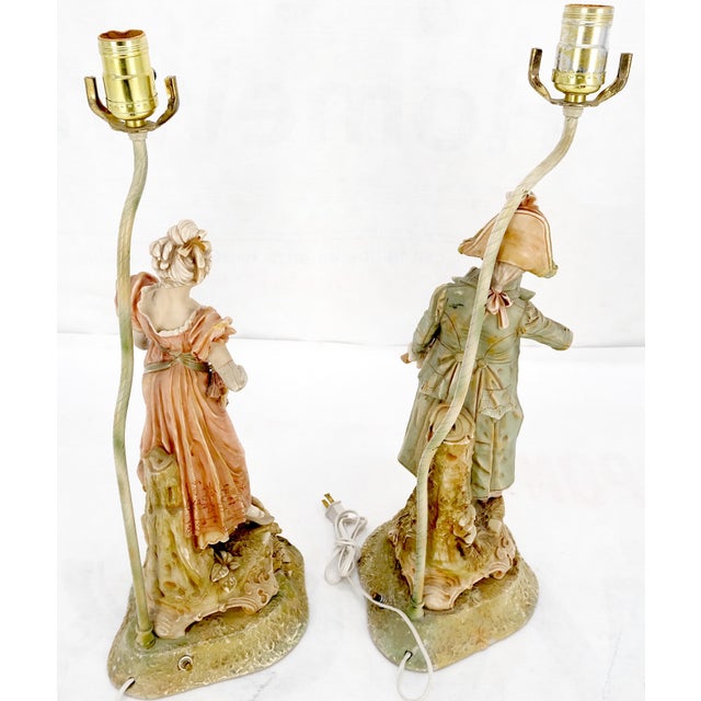 Pair of Large Porcelain Ceramic Dancing Very Fine Figurines Table Lamps MINT! For Sale - Image 16 of 17