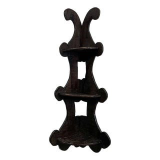 1942 Vintage Americana Folk Art Boho Chic Corner Wall Mounted Shelf, 3-Tier For Sale