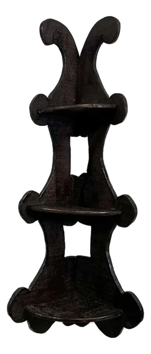 1942 Vintage Americana Folk Art Boho Chic Corner Wall Mounted Shelf, 3-Tier