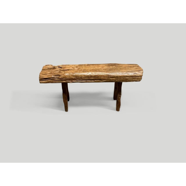 Andrianna Shamaris Teak Wood Log Style Bench For Sale - Image 4 of 5