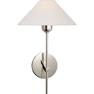 J. Randall Powers for Visual Comfort Signature Hackney Single Sconce in Polished Nickel with Linen Shade For Sale