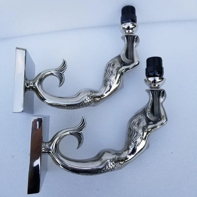 Nickel Plated Bronze Mermaid Sconces - a Pair For Sale - Image 9 of 13