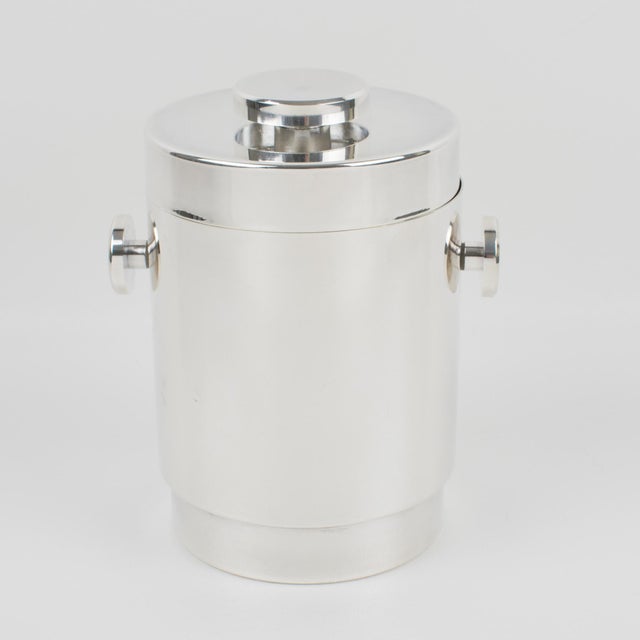 1970s Lancel Paris Modernist Barware Silver Plate Ice Bucket Cooler, circa 1970 For Sale - Image 5 of 13