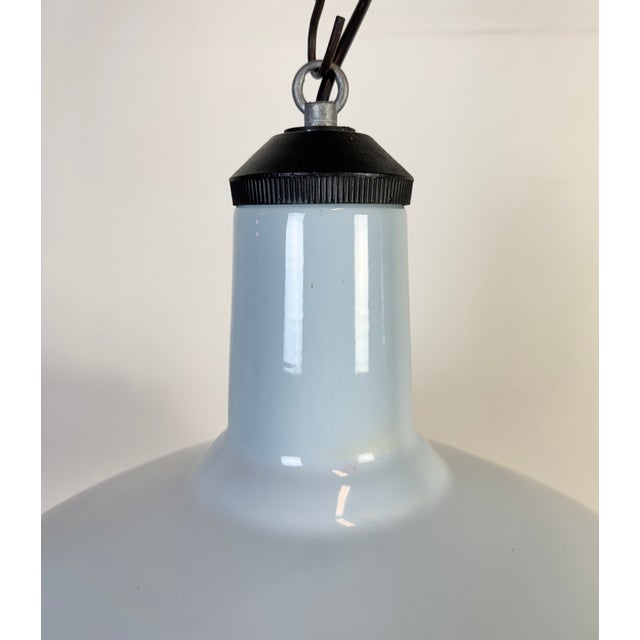 Mid-Century Modern Industrial Light Blue Enamel Factory Pendant Lamp, 1960s For Sale - Image 3 of 18