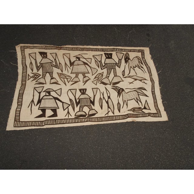 Vintage White African Hand Painted Linen Cloth Textiles Geometric Figures For Sale - Image 4 of 12