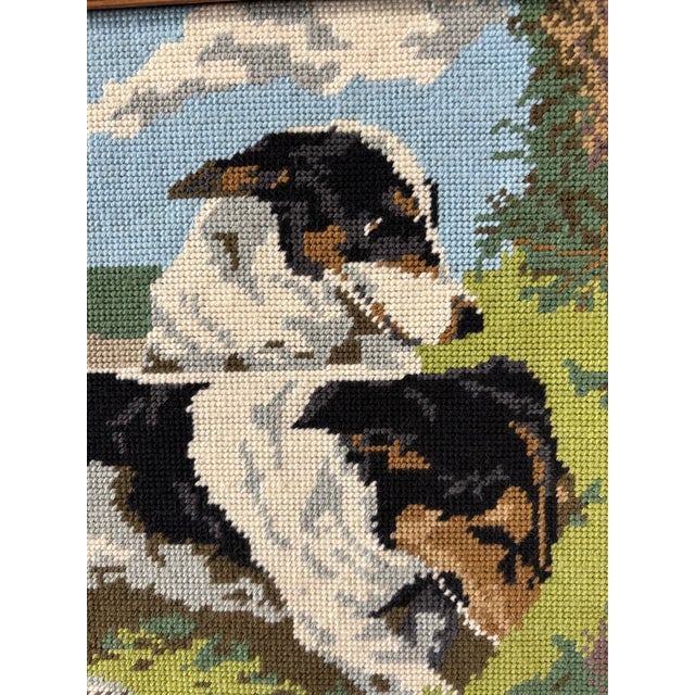 English Vintage Needlework Terrier Framed Textile Art For Sale - Image 3 of 5