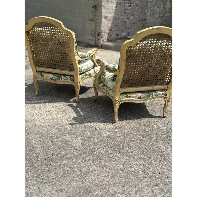 Textile Vintage Cane Back Florals Chairs, a Pair For Sale - Image 7 of 10
