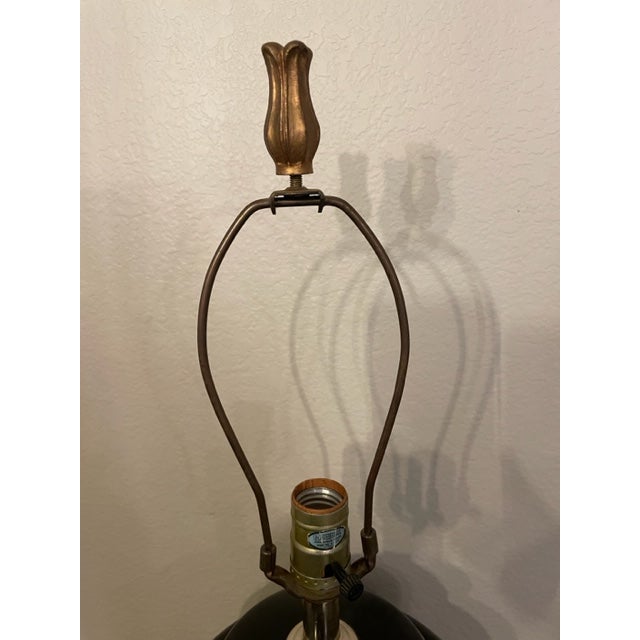 Asian Vintage Asian Black Blue Floral Ginger Jar Lamp With Gold and Brass Accents For Sale - Image 3 of 7