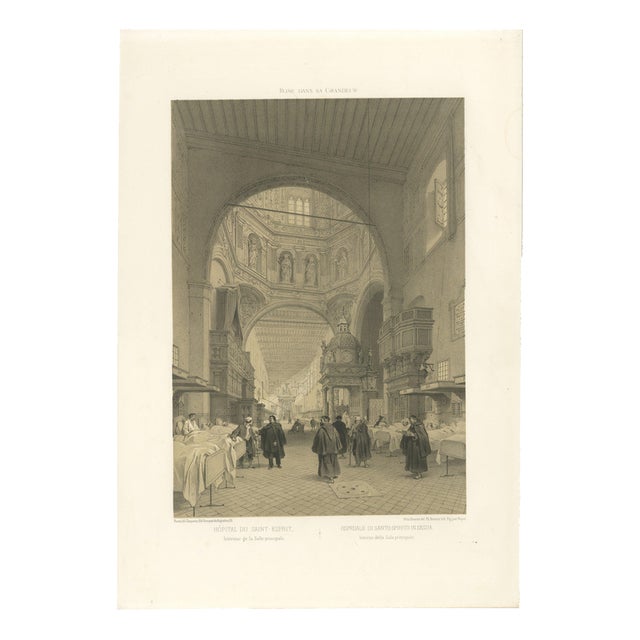 Benoist, Grand Interior of Santo Spirito Hospital, Rome, Monumental View, 1867, Print For Sale