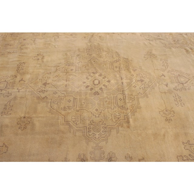 Traditional Hand Knotted Vintage Oushak Rug in Beige-Brown and Gray Medallion Pattern For Sale - Image 3 of 5