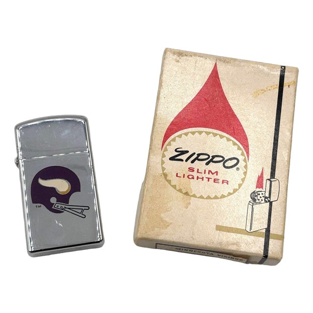 1970s Minnesota Vikings Vintage Zippo Slim Lighter With Original Box For Sale
