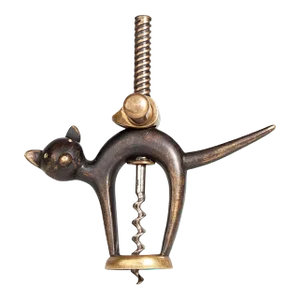 Early 20th Century Art Déco Black and Golden Brass Cat Corkscrew, Germany