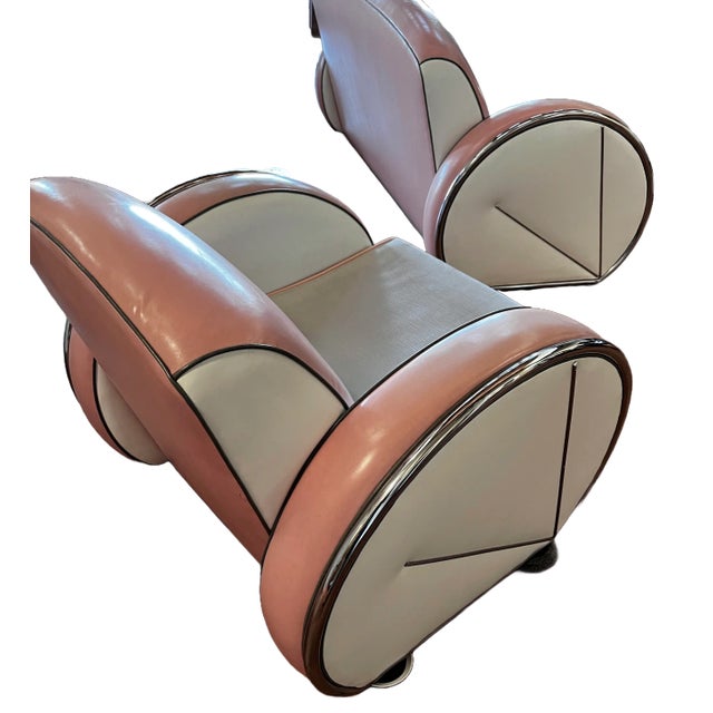 Art Deco 1980s Deco Streamline Moderne, Tubular Chrome, Sofa, Chair and Ottoman Custom Made by Jazz- Art Deco Revival Interiors California / New York For Sale - Image 3 of 12