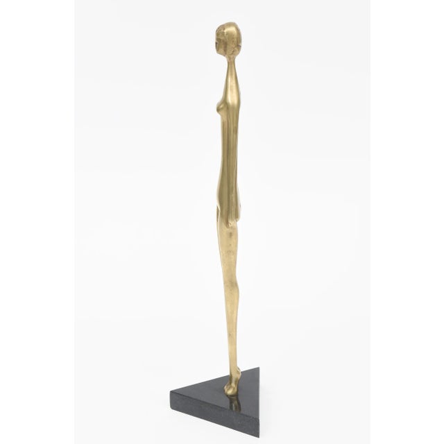 1970s Vintage Brass and Black Granite Tall Female Elongated Sculpture, 1970's For Sale - Image 5 of 11