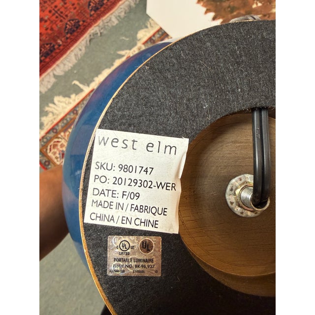 West Elm Ceramic Table Lamp With Elongated Lamp Shade For Sale - Image 12 of 12