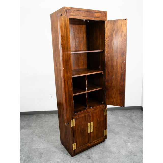 1960s Mid Century Modern Armoire Compact Cabinet Scene One Henredon Campaign Dark Wood For Sale - Image 5 of 12