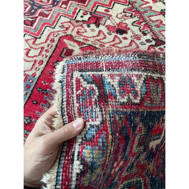 Persian Antique Rich Heriz Full Pile Pastel Greens Rug 9 x 11.8 For Sale - Image 3 of 15