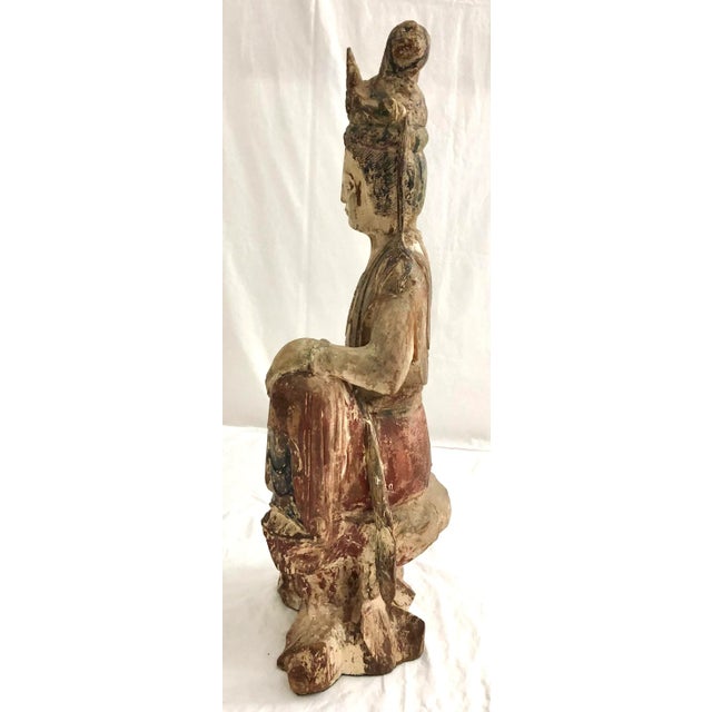 1950s Carved Chinese Seated Guanyin Figure With Old Painted Finish For Sale In Charleston - Image 6 of 8