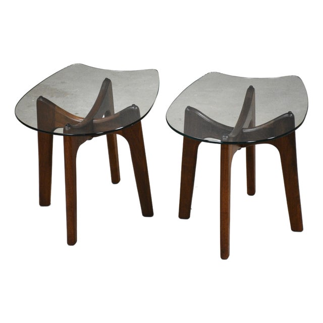 1960s Refinished Adrian Pearsall Walnut and Glass End Tables - A Pair For Sale
