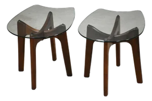 1960s Refinished Adrian Pearsall Walnut and Glass End Tables - A Pair