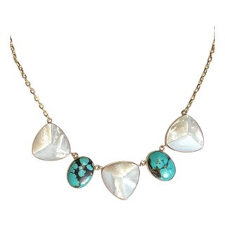 Turquoise Pearl Pyramid Necklace For Sale