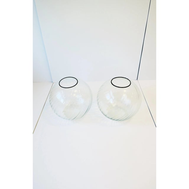 Glass Sphere Globe Fluted Glass Vases - a Pair For Sale - Image 7 of 13