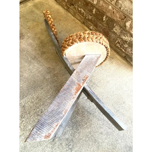 Mid 20th Century Pair of Audoux Minet Tripod Base Chairs With Abaca Seat and Back For Sale - Image 9 of 13