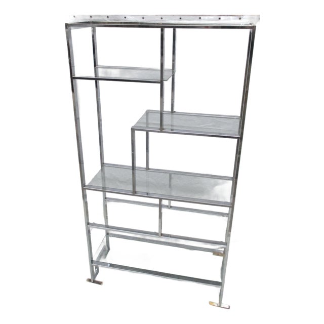 Chrome and Steel Etegere With 6 Glass Shelves For Sale