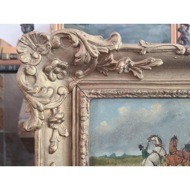 Tan Small Antique 19th Century English Oil Painting Equestrian Sporting Scene For Sale - Image 8 of 12