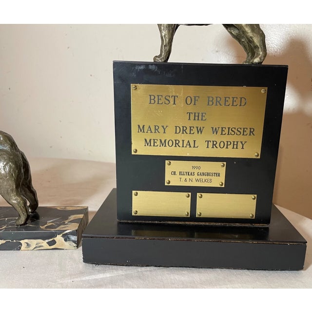 Wood Vintage Solid Bronze Best Breed Norwegian Elkhound Dog Show Trophy Award For Sale - Image 7 of 9