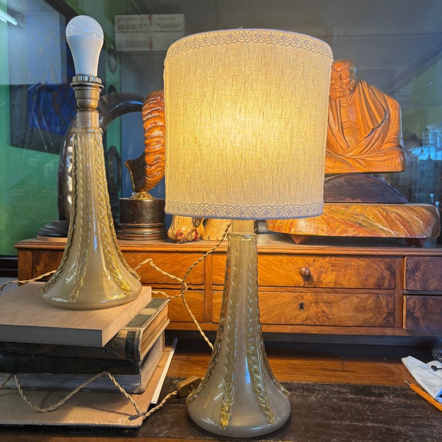 Gold Vintage Murano Lamps by Ercole Barovier, 1950s, Set of 2 For Sale - Image 8 of 18