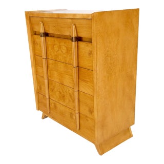 Cedar Drawer W/ Lid Mid-Century Modern Burl High Chest Dresser Sculptured Pulls For Sale