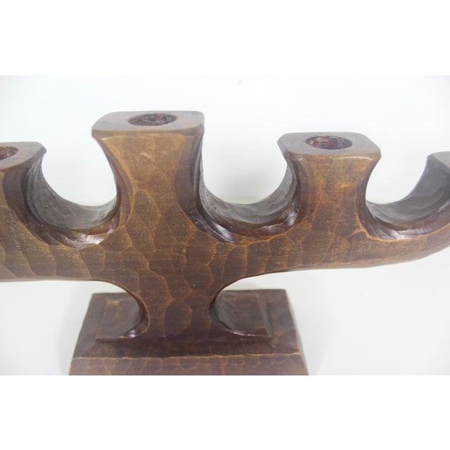 Vintage Carved Wood Candelabra Handmade Wooden Candle Holder Scandinavian Folk Art For Sale - Image 10 of 10