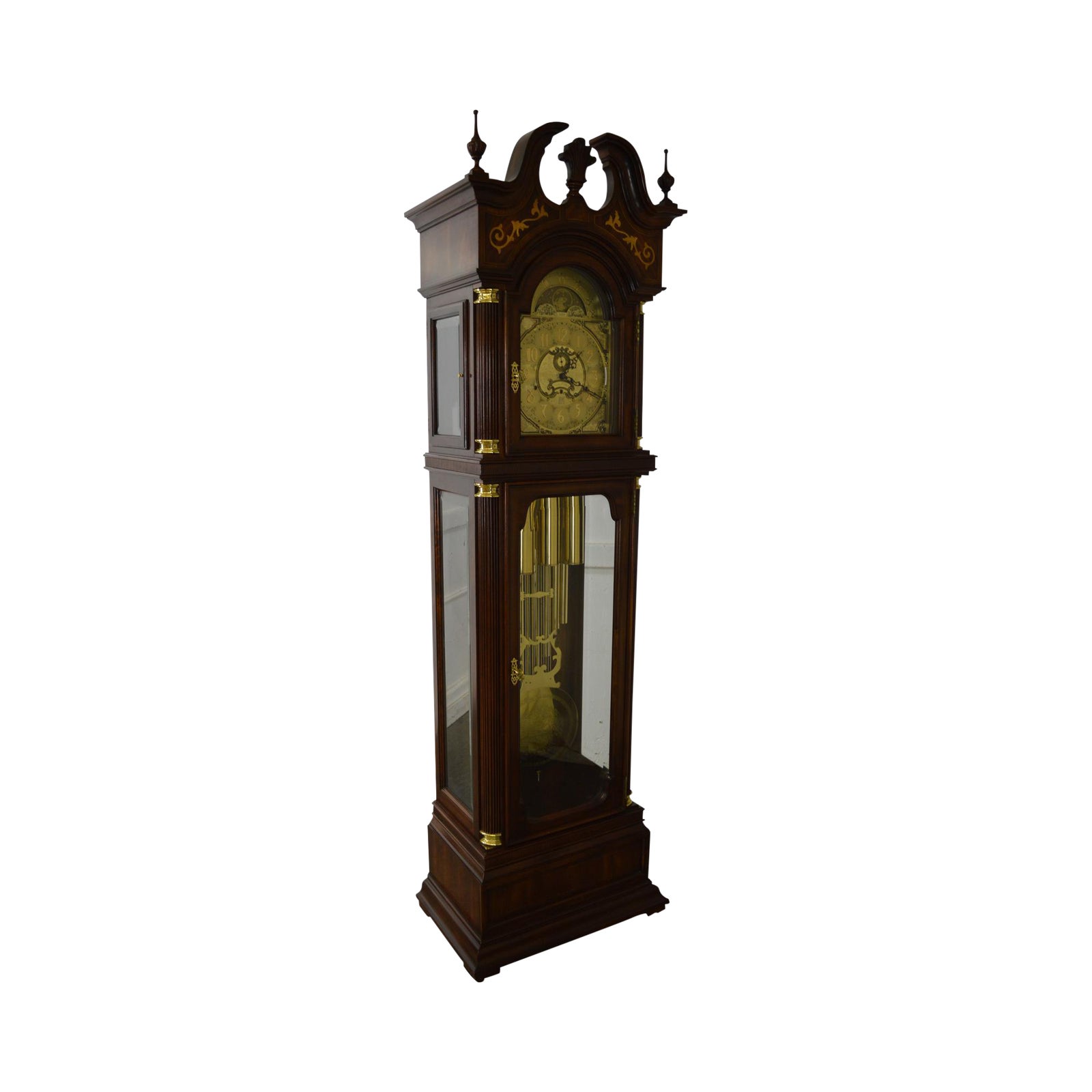 Charles Sligh Mahogany Inlaid 9 Tube Grandfather Clock (AA) Chairish
