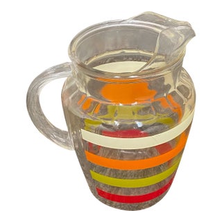 Vintage Anchor Hocking Rainbow Fiesta Stripes Ice Lip Glass Pitcher For Sale