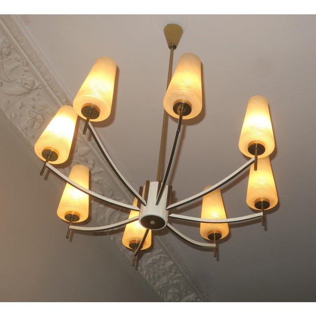 Italian Brass and Art Glass Chandelier, 1970s For Sale - Image 13 of 14