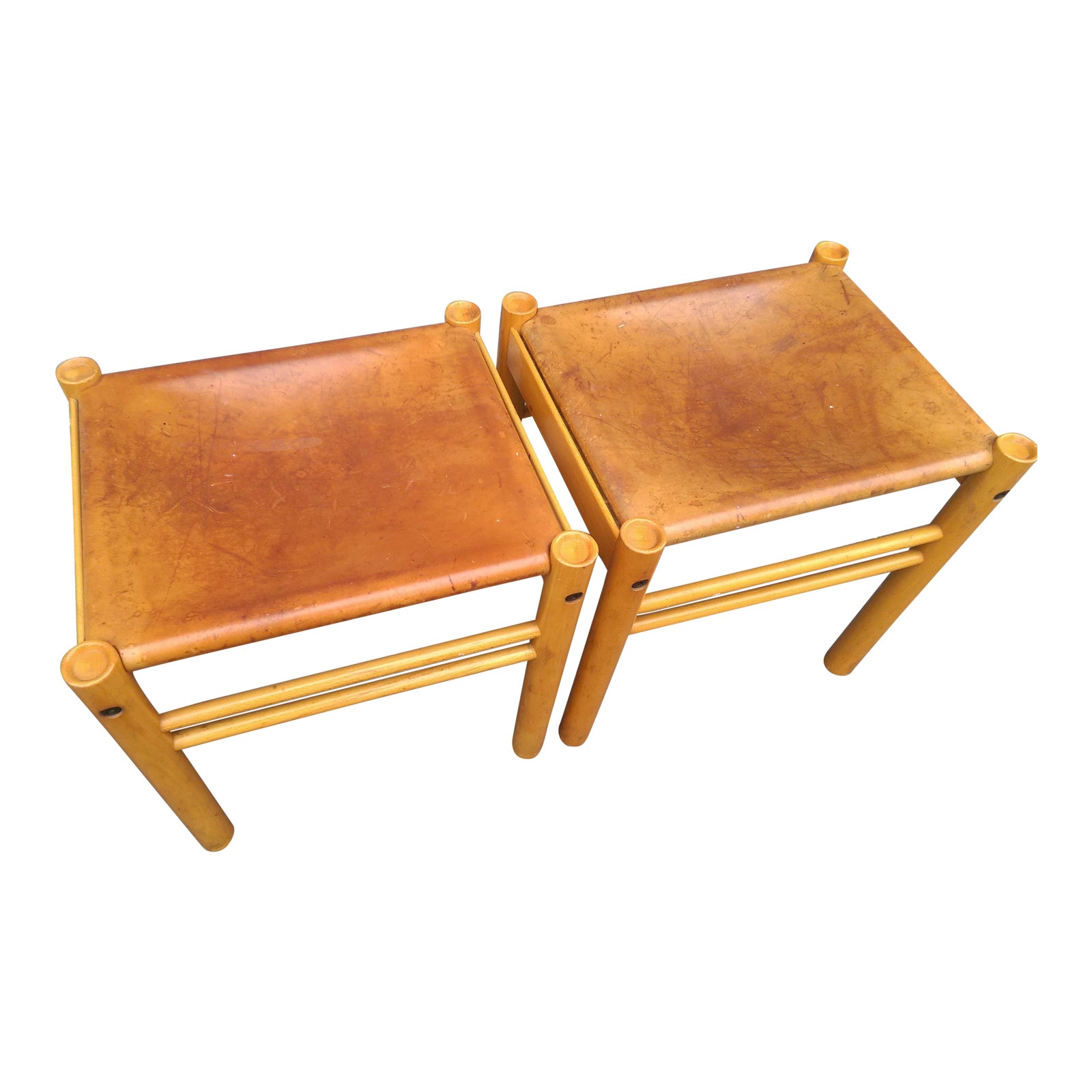 Ibisco Italian Leather & Birch Stools A Pair Chairish