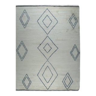 9x12 Selene Moroccan Ivory Diamond Contemporary Hand Knotted Wool Carpet Rug For Sale