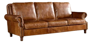 English Rolled Arm Sofa - Light Brown Leather