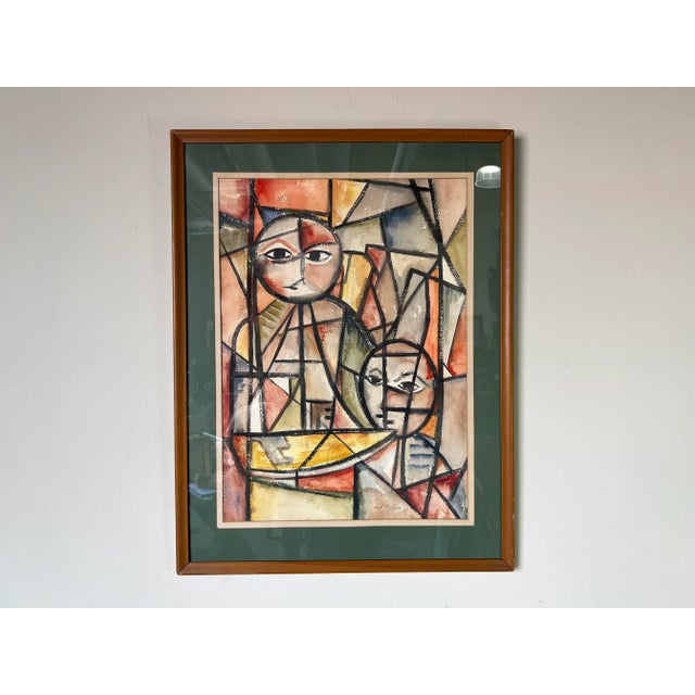 1960's L. F. De Lucas Mid-Century Modern Cubist Watercolor Painting For Sale - Image 10 of 12