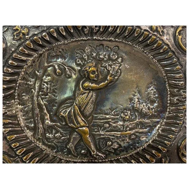 Art Nouveau Late 20th Century Embossed Silver On Copper Plaque For Sale - Image 3 of 7