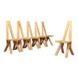 Vintage Elm Dining Chairs in the style of Pierre Chapo, 1980, Set of 6 For Sale