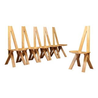 Vintage Elm Dining Chairs in the style of Pierre Chapo, 1980, Set of 6 For Sale