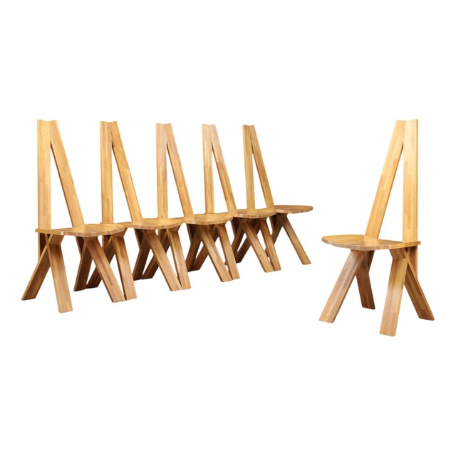 Vintage Elm Dining Chairs in the style of Pierre Chapo, 1980, Set of 6 For Sale