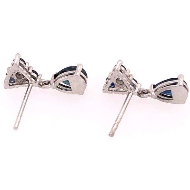 Metal 14 Karat White Gold and Blue Sapphire Drop Earrings 0.02 Total Diamond Weight, A Pair For Sale - Image 7 of 11