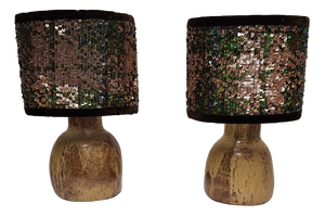 Vintage Table Lamps with Beige-Brown Ceramic Base and Sequined Shade by Lamplove, 1980s, Set of 2