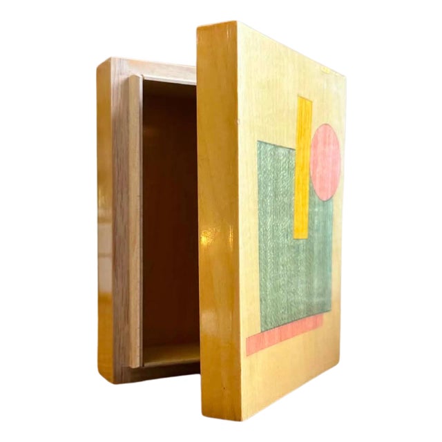 Vintage 1970s Abraham & Straus Geometric Wooden Keepsake Box For Sale