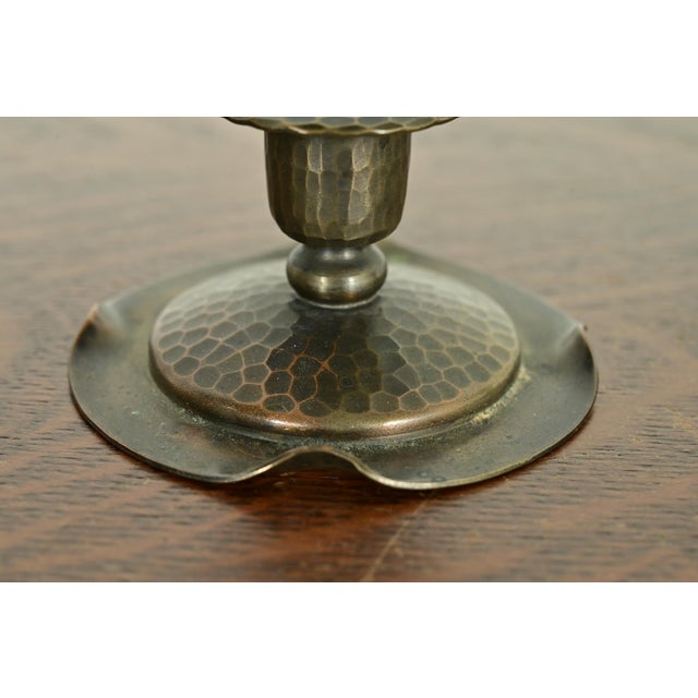 Copper Roycroft Arts & Crafts Hammered Copper Candlesticks, Pair For Sale - Image 8 of 12