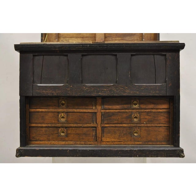 Industrial Antique Mission Arts & Crafts Oak Wood Carpenters Tool Chest Cabinet W/ Drawers For Sale - Image 3 of 12